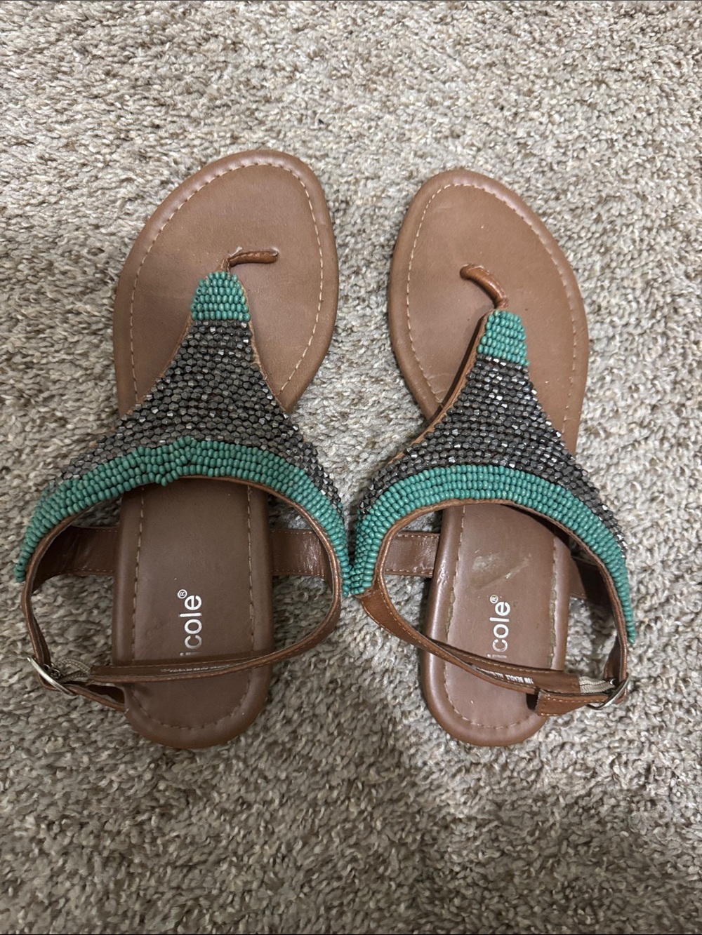 Cole® Women's Brown Sandals with Teal Beaded Accent